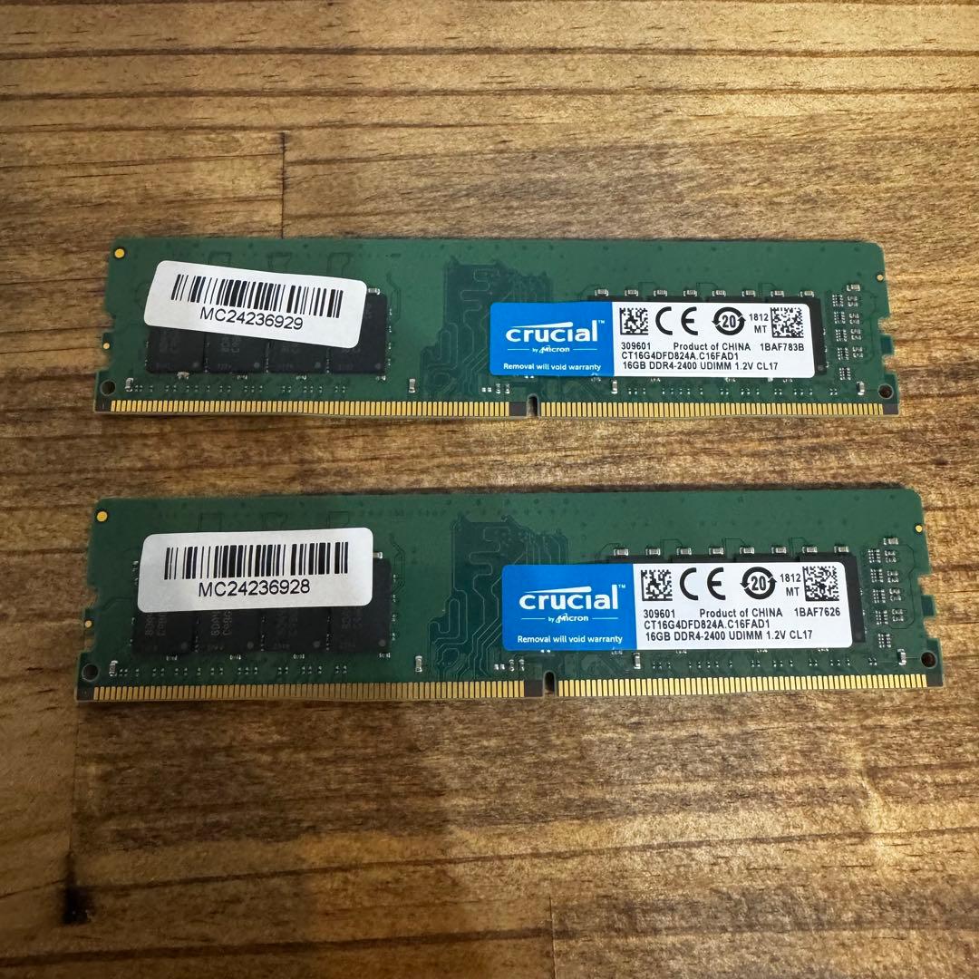 【中古】DDR4-2400 32GB(16GB×2枚) crucial crucial - 【中古】DDR4-2400 32GB(16GB×2枚) crucialの通販 by カール